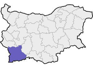 Map of Bulgaria with Blagoevgrad Province highlighted
